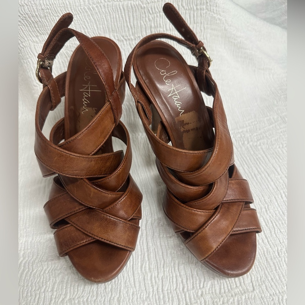 Cole Haan Women Brown High Heels US 5.5 Cognac Strappy Air - Picture 7 of 8